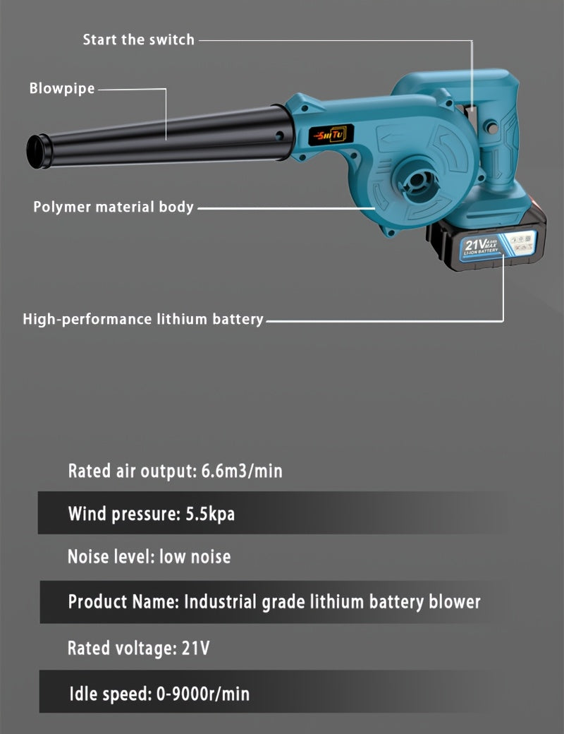 Suflantă de frunze portabilă electrică fără fir, fără perii, cu duză extinsă și mâner ergonomic antiderapant, care dispersează eficient frunzele căzute și zăpada pe curți, peluze, grădini, alei, terase și ve