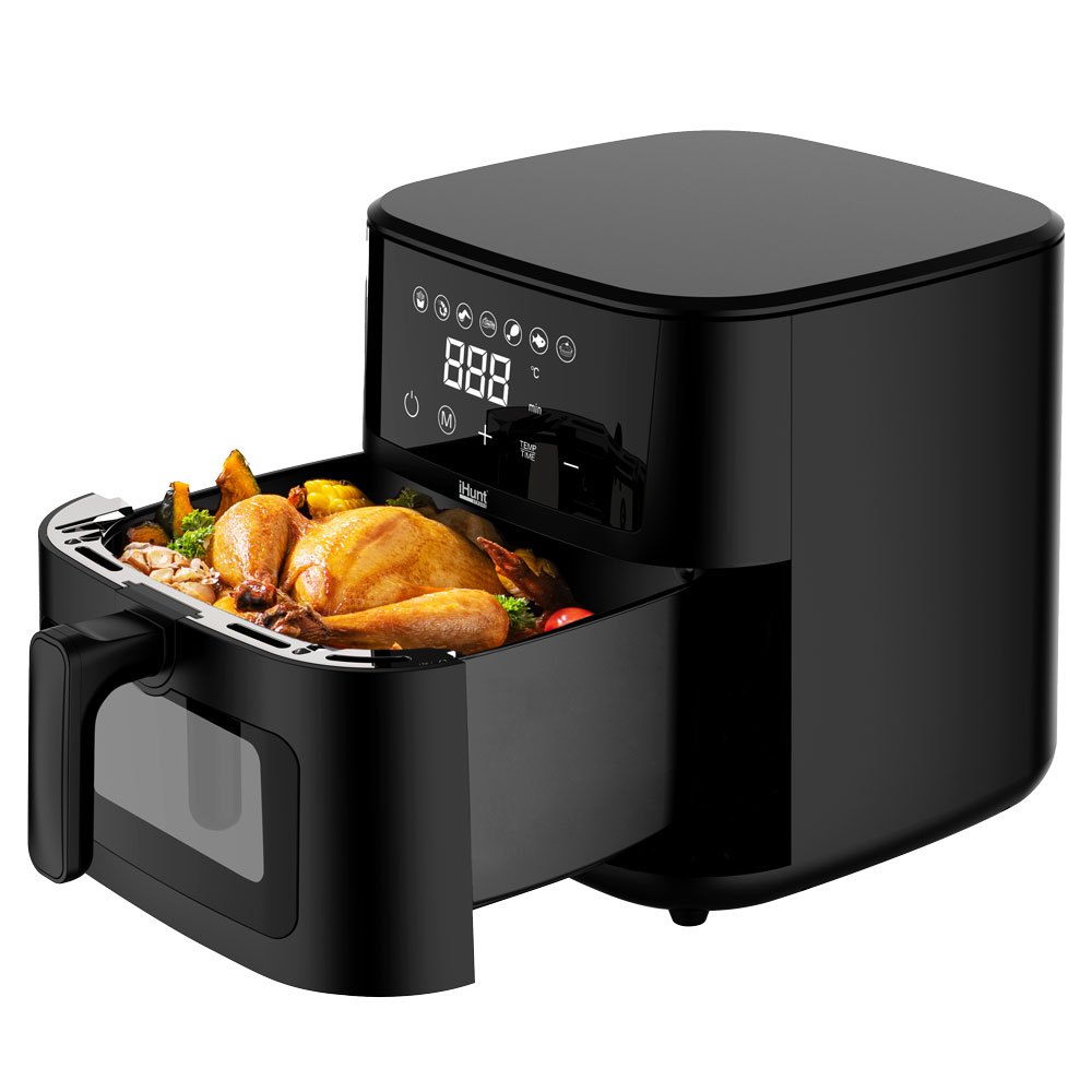 Fripteuză cu aer cald Ihunt Bro Air Fryer Ultra 4.2L, 1200W, temporizator 60 de minute, termostat reglabil 80-200°C, fereastră vizuală, indicator, oprire automată, protecție la supraîncălzire, oțel inoxidabil, 33 x 24
