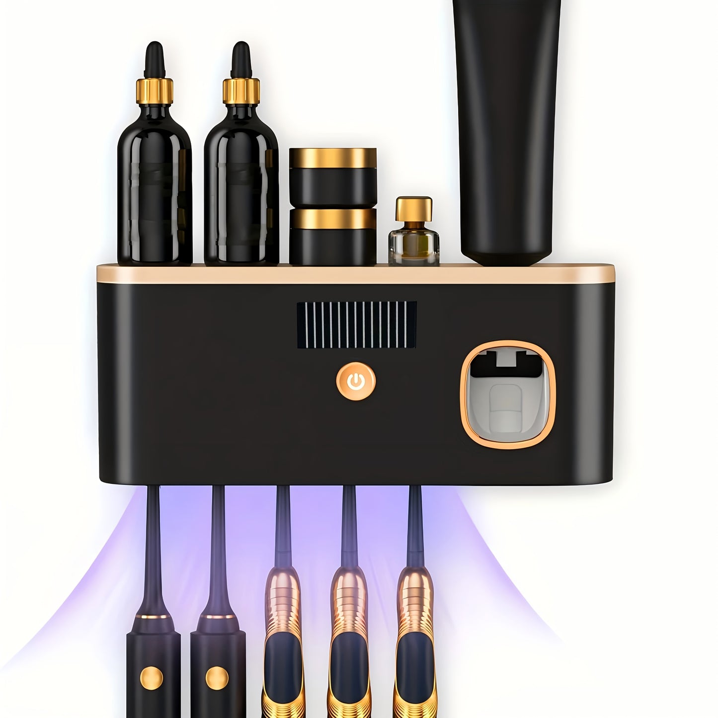 Suport inteligent pentru periuță de dinți cu dozator automat de pastă de dinți