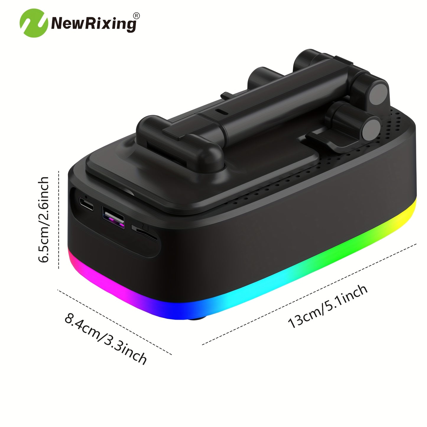 Boxe wireless NewRixing de 6 W cu suport pentru telefon, asociere duală, baterie de 1800 mAh, baterie externă mobilă de urgență