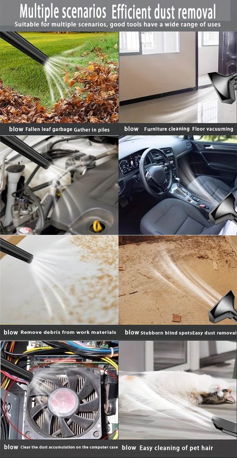 Suflantă de frunze portabilă electrică fără fir, fără perii, cu duză extinsă și mâner ergonomic antiderapant, care dispersează eficient frunzele căzute și zăpada pe curți, peluze, grădini, alei, terase și ve