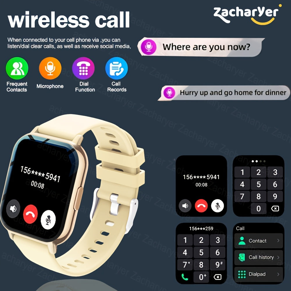 Ceas inteligent ZACHARYER cu ecran HD de 4,65 cm, apeluri wireless, moduri sport, reîncărcabil prin USB, compatibil cu iPhone/Android