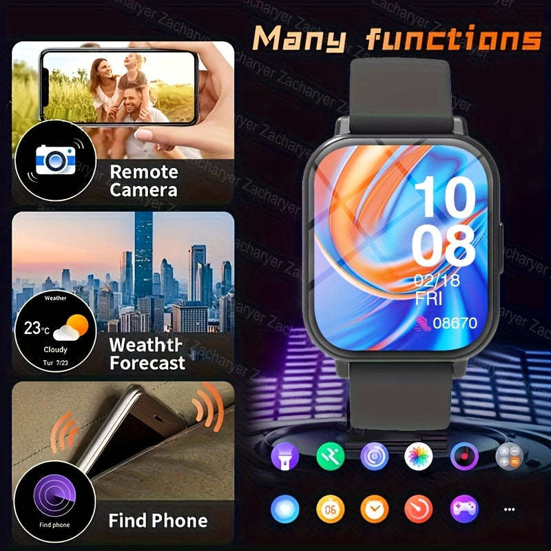 Ceas inteligent ZACHARYER cu ecran HD de 4,65 cm, apeluri wireless, moduri sport, reîncărcabil prin USB, compatibil cu iPhone/Android