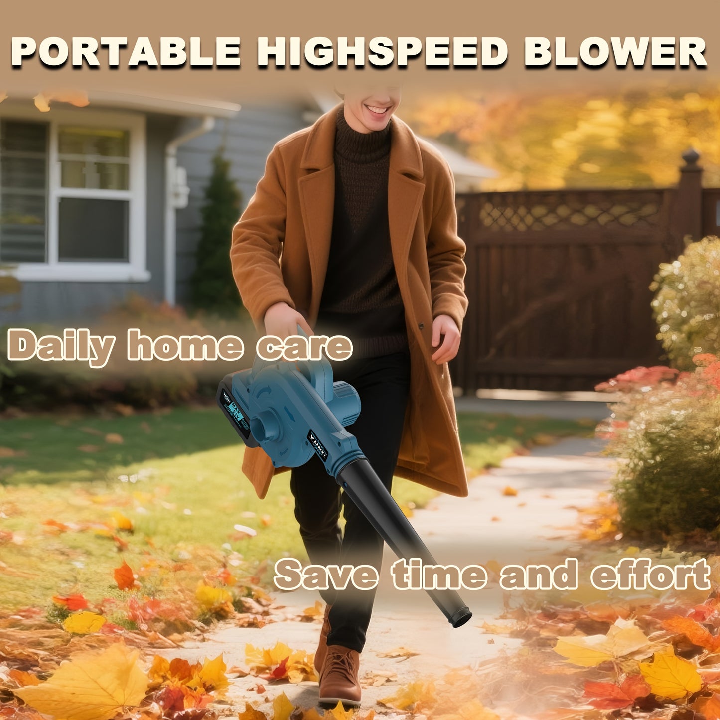 Suflantă de frunze portabilă electrică fără fir, fără perii, cu duză extinsă și mâner ergonomic antiderapant, care dispersează eficient frunzele căzute și zăpada pe curți, peluze, grădini, alei, terase și ve