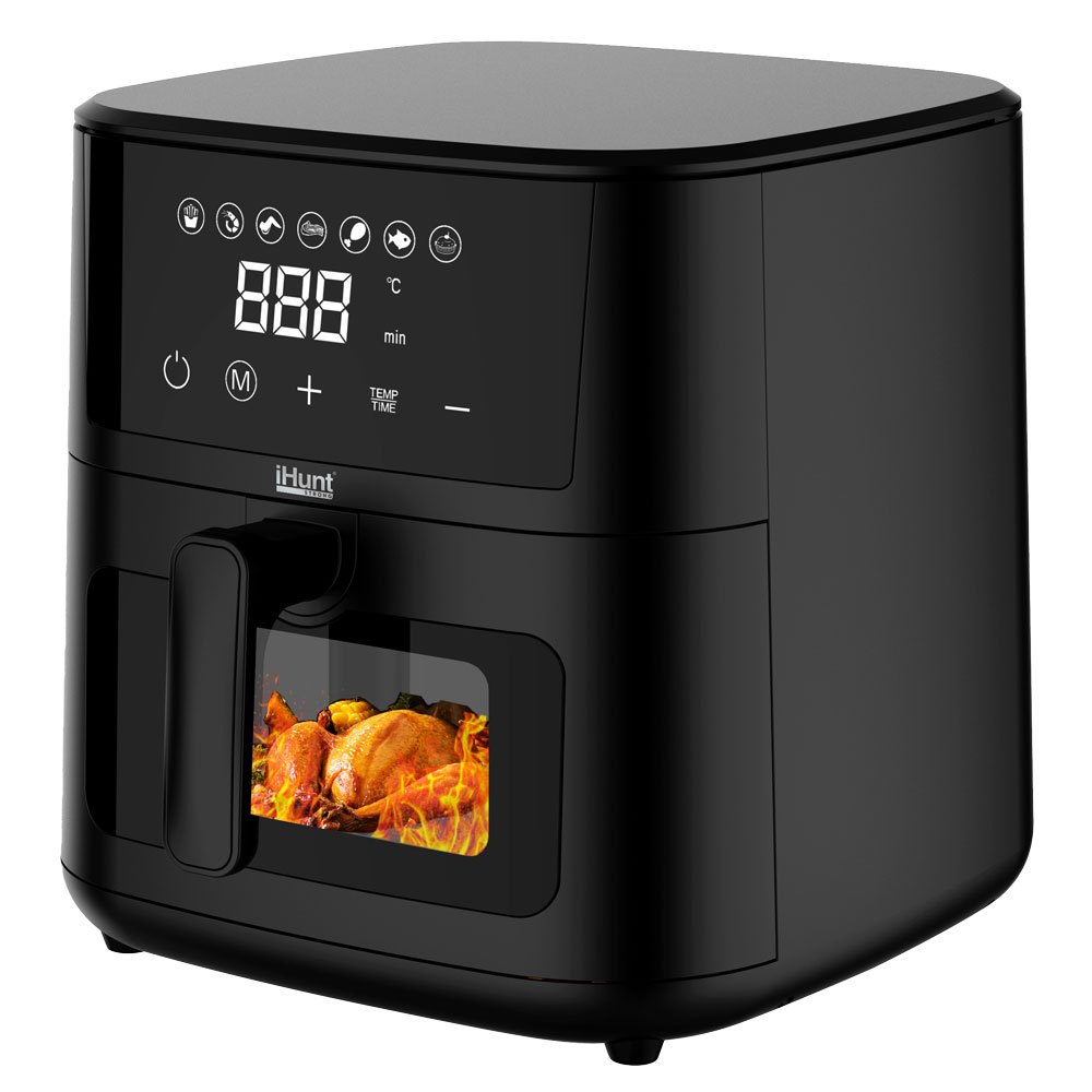 Fripteuză cu aer cald Ihunt Bro Air Fryer Ultra 4.2L, 1200W, temporizator 60 de minute, termostat reglabil 80-200°C, fereastră vizuală, indicator, oprire automată, protecție la supraîncălzire, oțel inoxidabil, 33 x 24