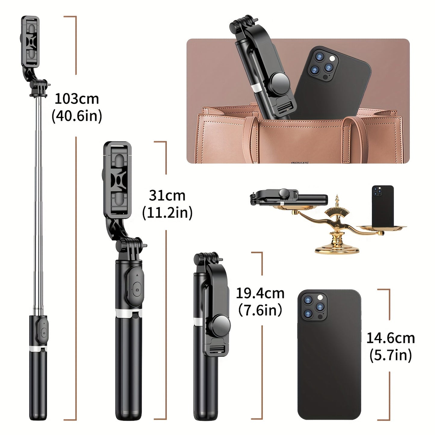 Stick selfie extensibil pentru telefon mobil de 40