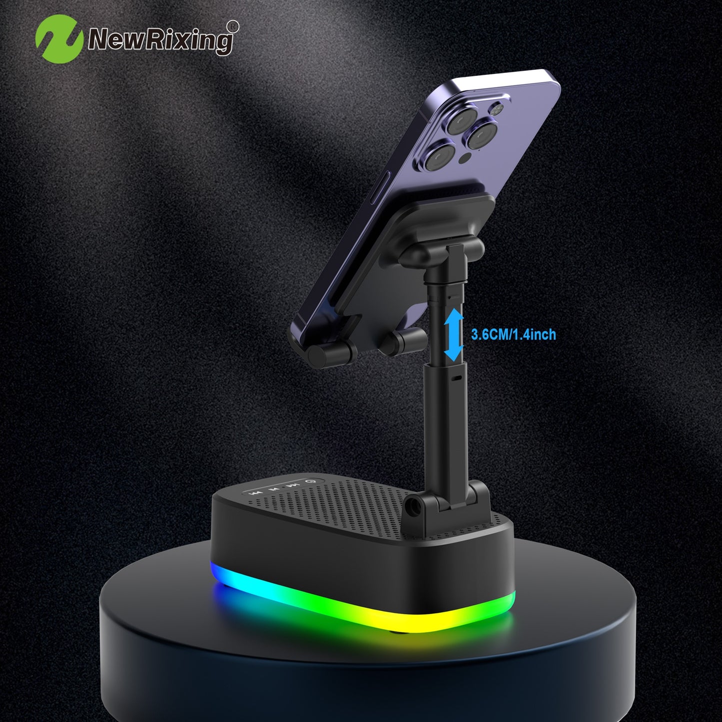 Boxe wireless NewRixing de 6 W cu suport pentru telefon, asociere duală, baterie de 1800 mAh, baterie externă mobilă de urgență