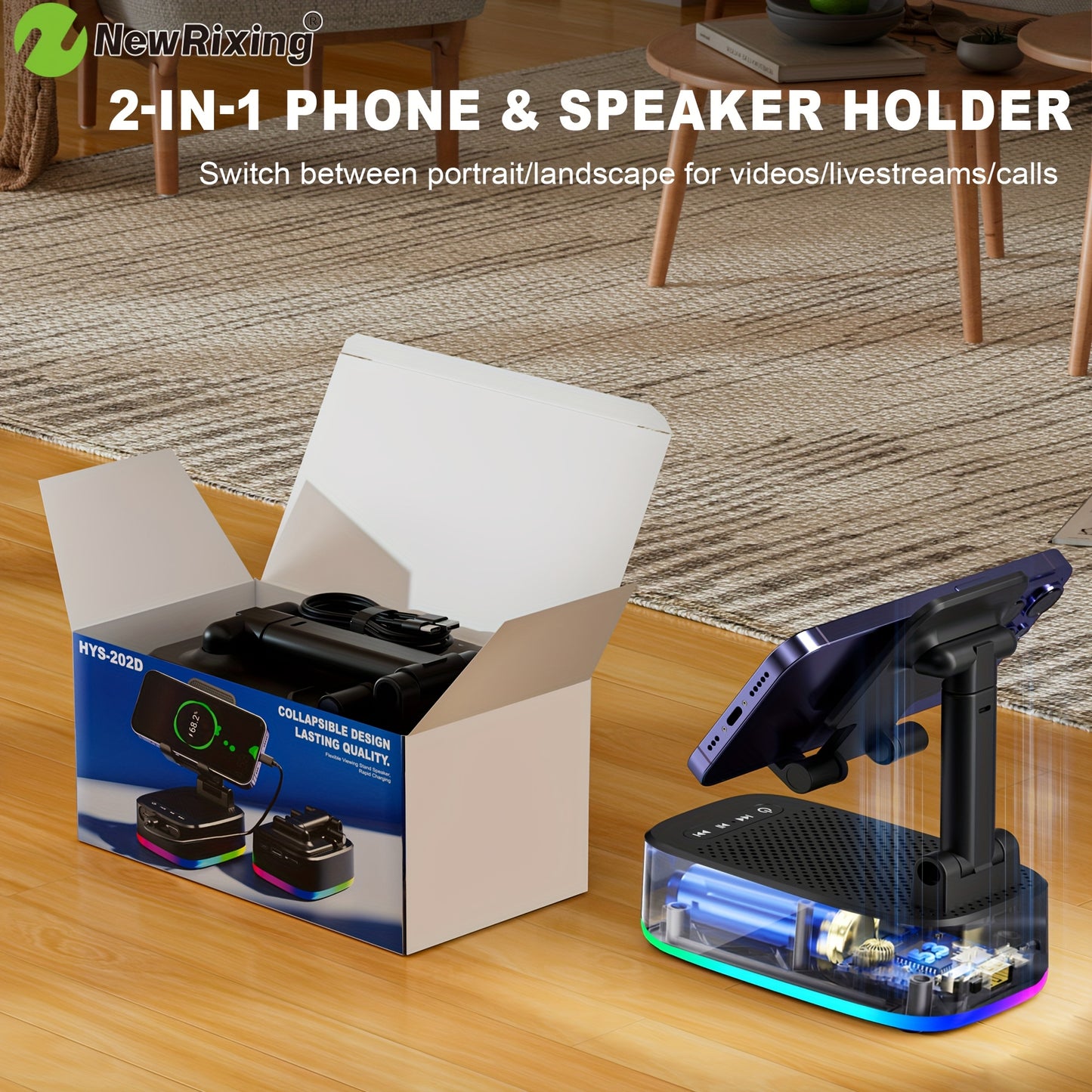 Boxe wireless NewRixing de 6 W cu suport pentru telefon, asociere duală, baterie de 1800 mAh, baterie externă mobilă de urgență