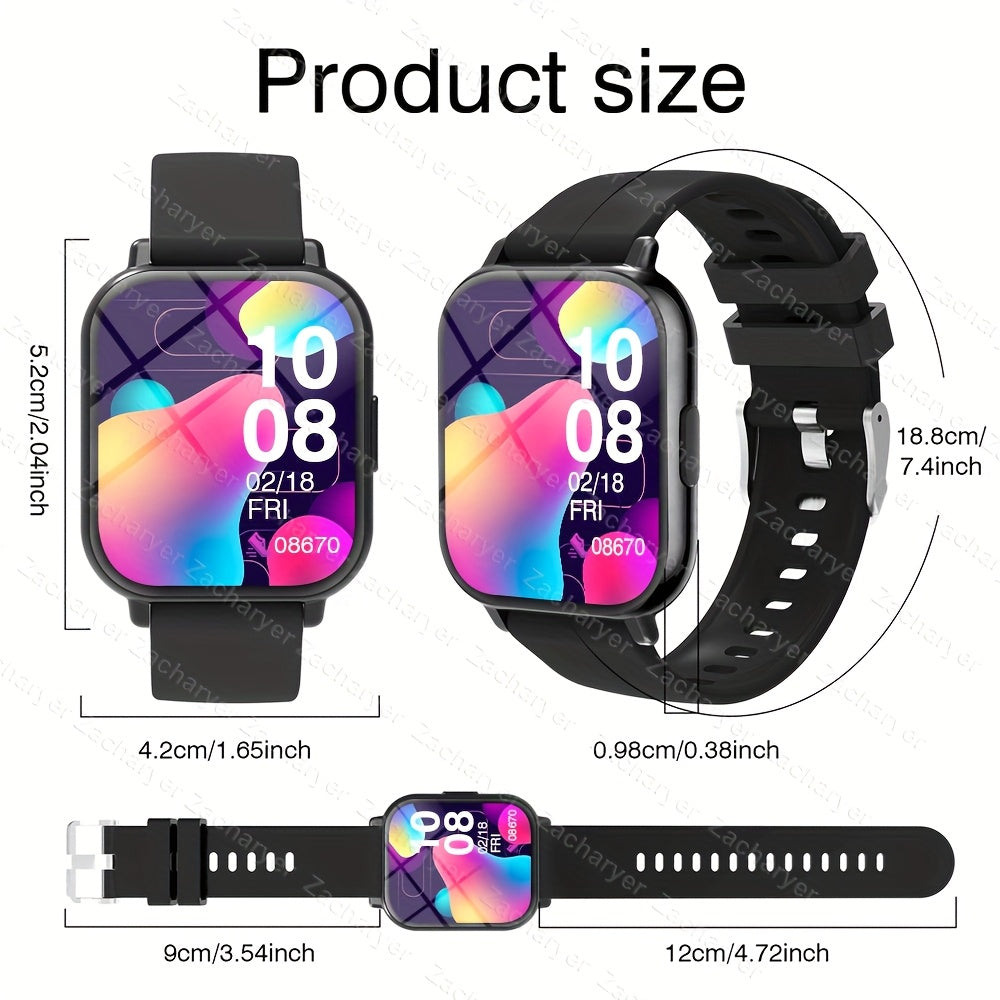 Ceas inteligent ZACHARYER cu ecran HD de 4,65 cm, apeluri wireless, moduri sport, reîncărcabil prin USB, compatibil cu iPhone/Android