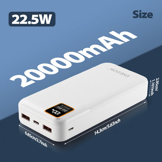 Baterie externă ENEGON 20000mAh de mare capacitate cu încărcare rapidă PD de 22,5W, intrări USB-C/USB-A/Micro, afișaj digital LED