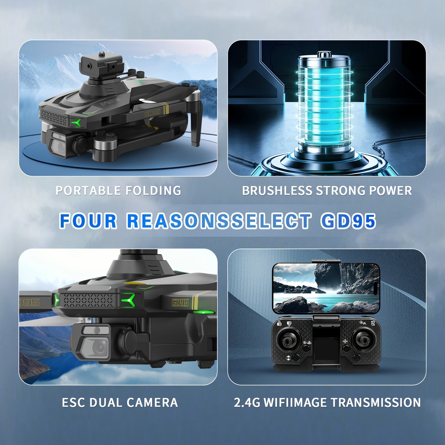 Drona Quadcopter GD95, Drona Pliabilă, Drona cu Cameră 480P, cu Selfie